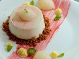 Lychee pannacotta with Ginger biscuit crumb and Coconut lemon curd