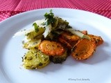 Greens vegetables with roasted carrots and potatoes – Vegan