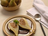 Almond stuffed pears with chocolate sauce