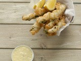 Beer battered asparagus with lemon and gherkin aioli