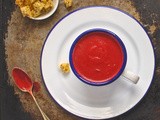 Beetroot and horseradish soup with thyme and caraway croutons