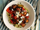 Harissa roasted vegetables with couscous, feta and pumpkin seeds