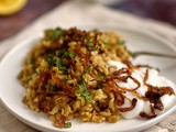 Lebanese-style rice and lentils with crispy onions