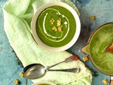Leek, broccoli and chard soup with thyme croutons