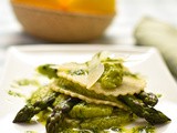 Open ravioli of asparagus with pea purée