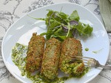 Pea and broad bean croquettes with Thai basil sauce