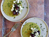 Pea pancakes with feta, olive and mint