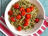 Slow roast tomatoes with basil spaghetti