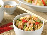 Asian Pasta Salad with Shrimp, Red Pepper, and Honey Roasted Peanuts
