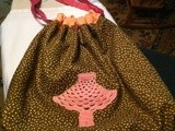 Polka Dot Drawstring Bag with Vintage Crochet Parasol Applique, Gift #3 Completed