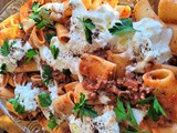 My meat sauce with Rigatoni and Burrata