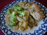 Slow cooker chicken, potatoes and broccoli