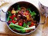 Spicy Kung Pao Style Chinese Noodles and Tofu Stir Fry