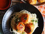 Orange Chicken Meatballs with Garlic Noodles