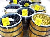 Barrels of Turkish olives
