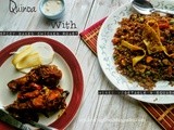 Quinoa with mixed vegetables,squash ribbons & spicy baked chicken drumsticks Roast
