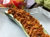 Italian-Seasoned Turkey Zucchini Boats w/ Tomato-Peach Salad