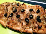Thin onion tart with olives