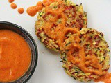 Zucchini Fritters with Roasted Red Pepper Sauce