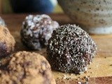 Walnut bliss balls with chia, coconut + carob