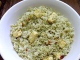 Spinach, Cilantro Pesto Pilaf with home made cottage cheese