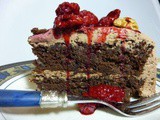 Walnut Dark Chocolate Cake with Raspberry